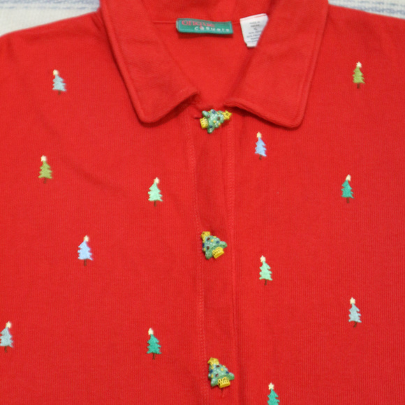 Vintage ONQUE Casuals Red Christmas Tree Cardigan - Picture 2 of 7